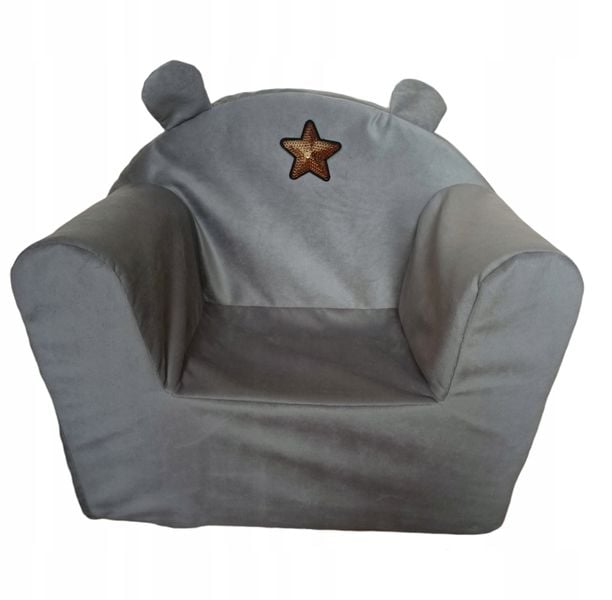 Fotelik z pianki dla dzieci pufa welur/plusz szary zdjęcie 4