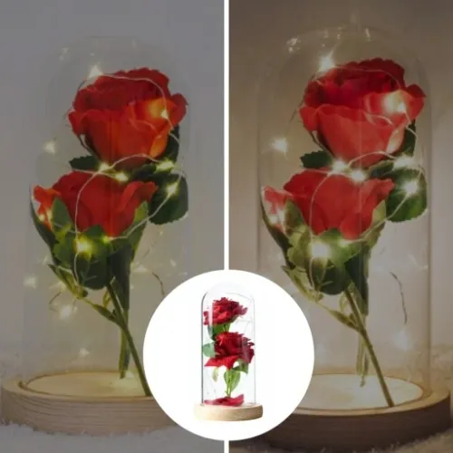 WIECZNA RÓŻA W SZKLE ŚWIECĄCA LED PREZENT PUDEŁKO NA WALENTYNKI DZIEŃ BABCI na Arena.pl