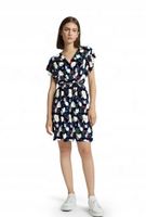 Lekka Granatowa Sukienka Przed Kolano Tłoczone Białe Kwiaty Z Paskiem L 40
