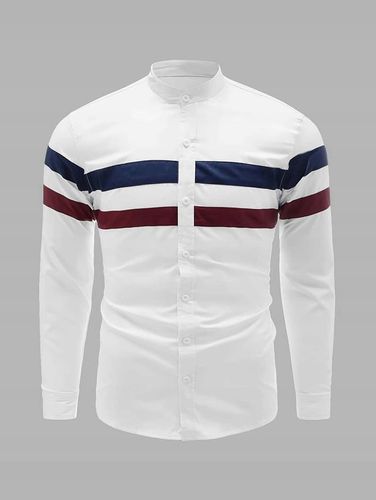KOSZULA MĘSKA ZE STÓJKĄ W PASKI BIAŁA CASUAL SHEIN XL na Arena.pl