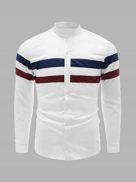 KOSZULA MĘSKA ZE STÓJKĄ W PASKI BIAŁA CASUAL SHEIN XL zdjęcie 2