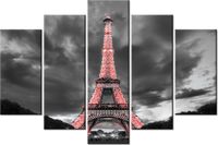 100CM 150CM OBRAZ 5 ELEM CZERWONA WIEŻA EIFFLA ŚCIENNY