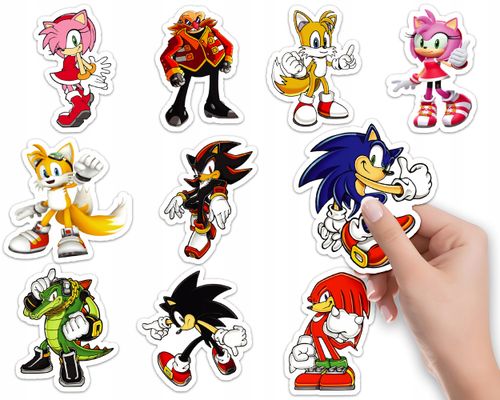 NAKLEJKI ETYKIETY NA ZESZYT NALEPKA Z POSTACIAMI SONIC WZORY 10SZT na Arena.pl