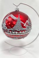 Czerwona Ręcznie Malowana Bombka z Zimowym Pejzażem na Stojaku 100