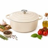 emaliowany garnek żeliwny 24cm 4,2l kremowy 7765