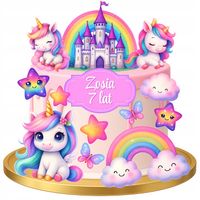 WYDRUK CUKROWY Opłatek na tort JEDNOROŻEC UNICORN TĘCZA KONIKI + TEKST