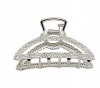 Spinka klamra metalowa z cyrkoniami zaokrąglona 7cm kolor srebrny