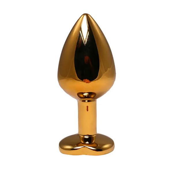 Gold Medium Heart-Shaped Butt Plug With Pink Crystal zdjęcie 2