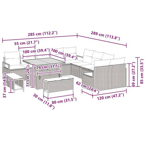 Zestaw Sof na Ogród z poduszką 13 pcs Beżowy Polirattan na Arena.pl