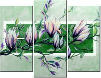 90CM 70 ZEGAR 3 ELEM SŁODYCZ MAGNOLII ZIELENI SCIENNY DRUK