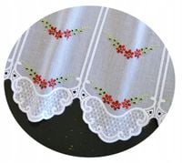 ZAZDROSTKA kuchenna firana KWIATY CZERWONE wiosenna HAFTOWANA wys. 35 cm