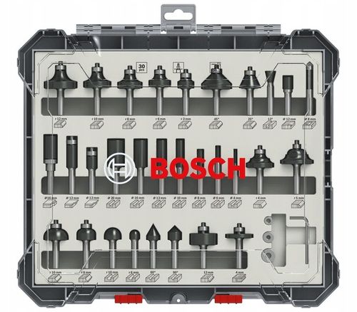 BOSCH ZESTAW 30 FREZÓW DO DREWNA chwyt 8mm na Arena.pl