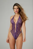 renee body z koronką i stringami, fioletowy, regulowane ramiączka s/m