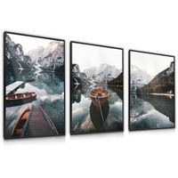 ZESTAW 3x Plakat W Ramie Łodzie GÓRY Las Krajobrazy 3D 60cm x 80cm