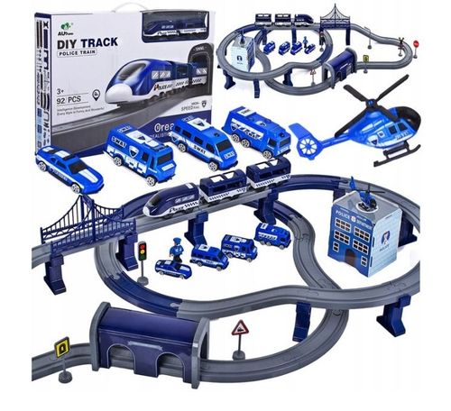 KOLEJKA ELEKTRYCZNA TORY POJAZDY MOSTY DOMKI POCIĄG WAGONY 92 elementów na Arena.pl