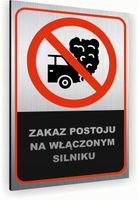Tabliczka znak informacyjny 30x20 POSTÓJ Z WŁĄCZONYM SILNIKIEM SREBRNA