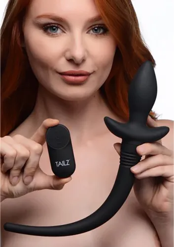 xr brands ruchomy korek analny z funkcją wibracji i ogonem, czarny na Arena.pl