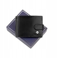 Luxury Portfel męski skórzany na zatrzask karty bilon elegancki RFID czarny