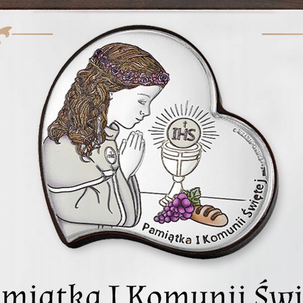 SREBRNY obrazek pamiątka I Komunii Świętej NADRUK zdjęcie 4