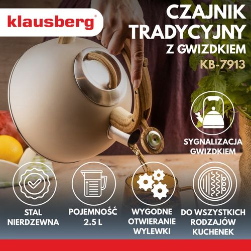 czajnik stalowy z gwizdkiem 2,5l klausberg kb-7913 na Arena.pl