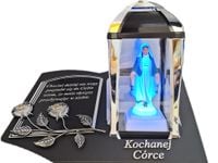 CÓRKA CÓRCE ZNICZ LAMPION NA GRÓB KPL SREB SKOS SENTENCJA+FIGURKA LED