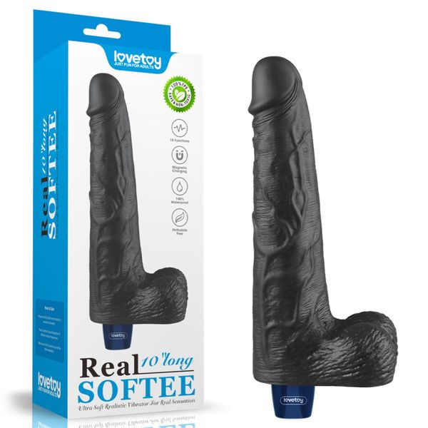 10" Real Softee Rechargeable Tpe Vibrating Dildo(Black) zdjęcie 1