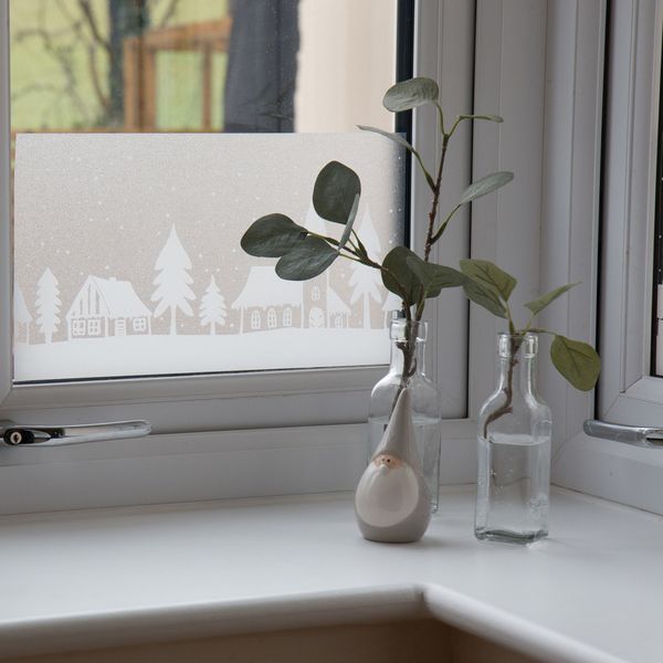 Folia Okienna Statyczna Wzór Domki Ozdoba Na Boże Narodzenie Border Na Okno zdjęcie 8