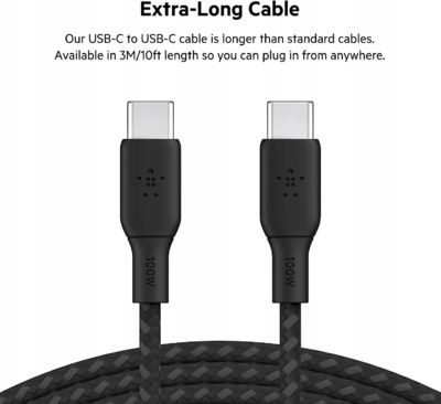 Belkin - Kabel Boost - USB-C do USB-C PD, 5A 100W, z oplotem nylonowym, 3 m na Arena.pl
