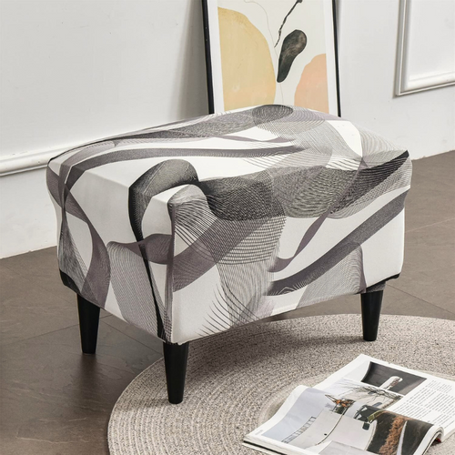 POKROWIEC NA PODNÓŻEK PUF ELASTYCZNY GŁADKI GRAFIKA FALE LINIE BIAŁY na Arena.pl