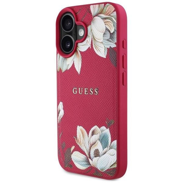Etui Guess Grained Printed Flower Pattern MagSafe do iPhone 16 fuksja zdjęcie 2