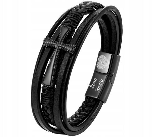 Bransoletka męska KRZYŻ skórzana dla TATY brata z grawerem na Arena.pl