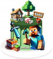 Wydruk CUKROWY na tort PIKSELE jadalny zestaw POSTACI dekoracja