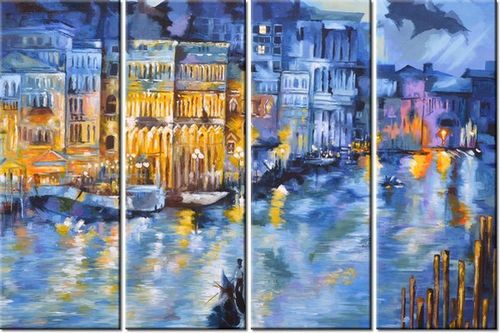 120CM 80 OBRAZ 4 ELEM WENECJA NOCĄ ŚCIENNY na Arena.pl