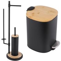 Zestaw do Łazienki  bambus kosz na śmieci i stojak na papier szczotka WC