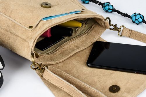 VERA PELLE torebka damska zamszowa listonoszka z klapą V449 niebieska na Arena.pl