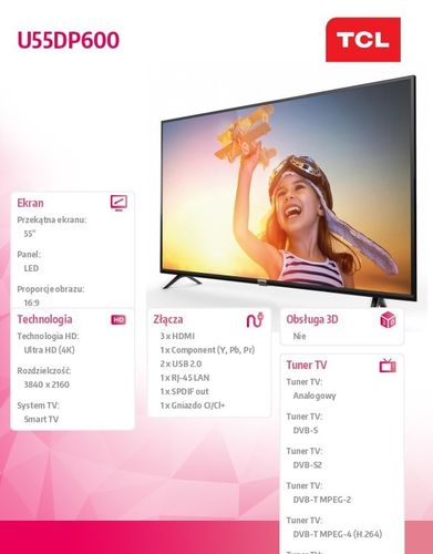TCL Telewizor 4K 55  U55DP600 na Arena.pl