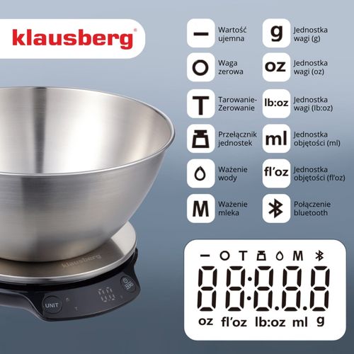 elektroniczna waga kuchenna 5kg/1.8l klausberg kb-7939 bluetooth na Arena.pl