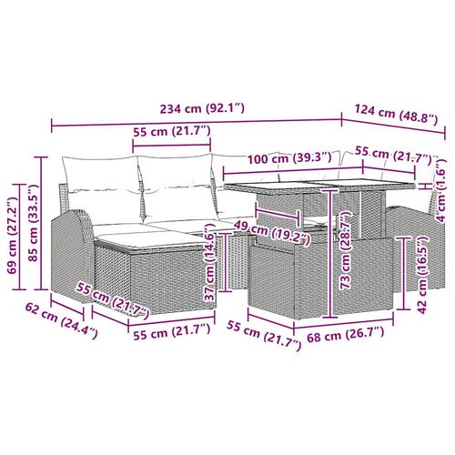 Zestaw Sof na Ogród z poduszką 7 pcs Szary na Arena.pl