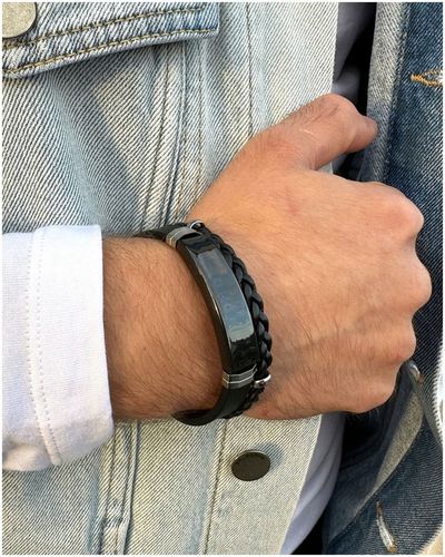 Bransoletka męska SKÓRZANA z GRAWEREM czarna STAL prezent + GRAWER GRATIS na Arena.pl