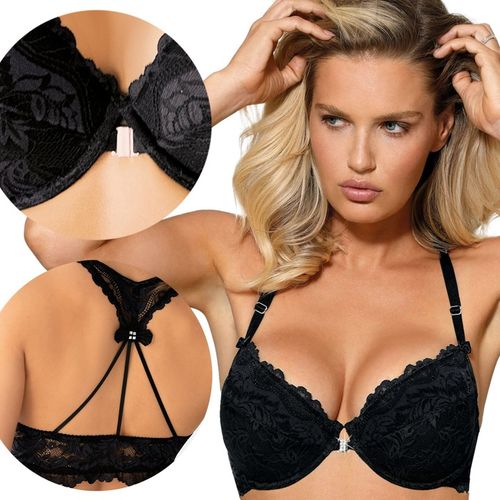 Biustonosz Zapinany z Przodu Push Up Koronkowy Szyty w Polsce Czarny 85C na Arena.pl
