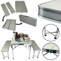 ZESTAW TURYSTYCZNY BIWAKOWY SKŁADANY STÓŁ 2 ŁAWKI KEMPINGOWY SC1004 SZARY