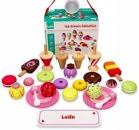 ZABAWKI DLA DZIECI ZESTAW DREWNIANE LODY 25EL. LODZIARNIA DO SKLEPU KUCHNI