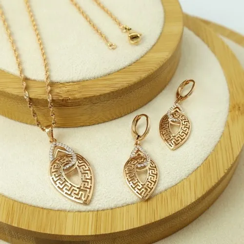 ZŁOTY NASZYJNIK ŁAŃCUSZEK KOLCZYKI WISZĄCE DŁUGIE KOMPLET STAL CHIRURGICZNA na Arena.pl