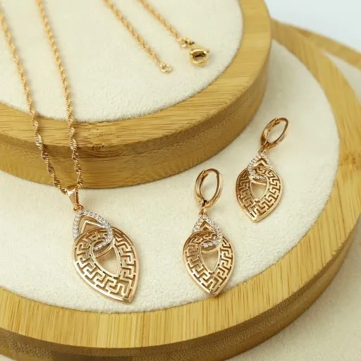 ZŁOTY NASZYJNIK ŁAŃCUSZEK KOLCZYKI WISZĄCE DŁUGIE KOMPLET STAL CHIRURGICZNA zdjęcie 6