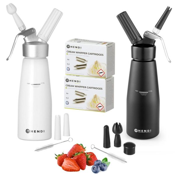 SYFON DO BITEJ ŚMIETANY HENDI 0,5L - ZESTAW BIAŁY I CZARNY zdjęcie 1