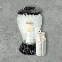 Znicz Artystyczny 34 cm Czarny Duży Znicz Szklany Lampion z Wkładem led