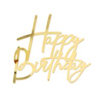 Topper na bok tortu akrylowy Happy Birthday, złoty