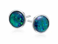 OKRĄGŁE RODOWANE SREBRNE KOLCZYKI WKRĘTKI KÓŁKA KÓŁECZKA ZIELONY OPAL