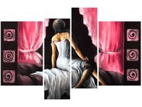 130CM 85 OBRAZ 4 ELEM PIĘKNA DZIEWCZYNA CZERWIENI ŚCIENNY