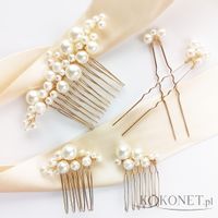 Zestaw ozdób ślubnych z perełkami złoty KOKONET 4-0096